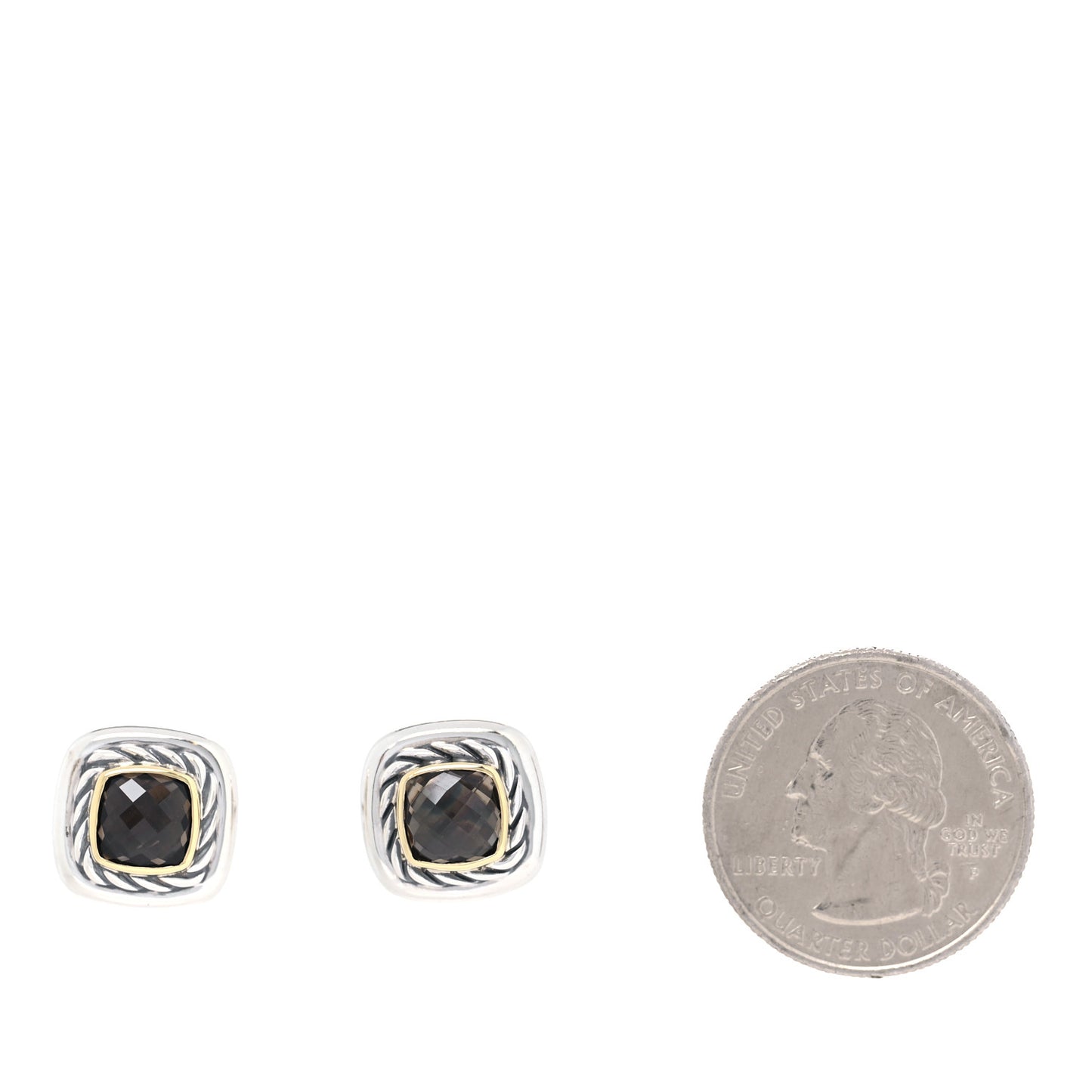 Sterling Silver 18K Yellow Gold Smoky Quartz 7mm Albion Earrings
