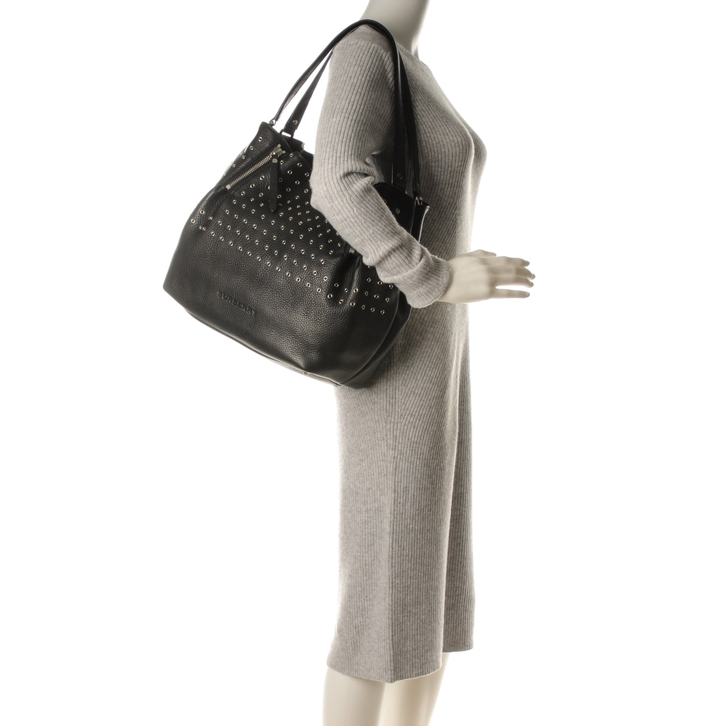 Calfskin Grommet Medium Maidstone Shoulder Bag Black