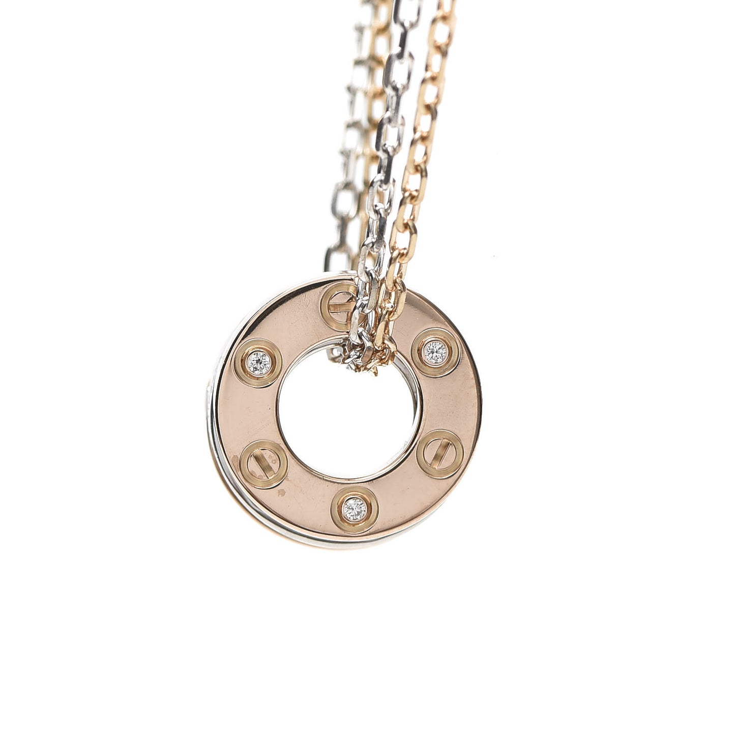18K White Pink Gold Diamond Three Ring LOVE Pendant Necklace