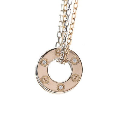 Cartier 18K White Pink Gold Diamond Three Ring LOVE Pendant Necklace 6 of 9