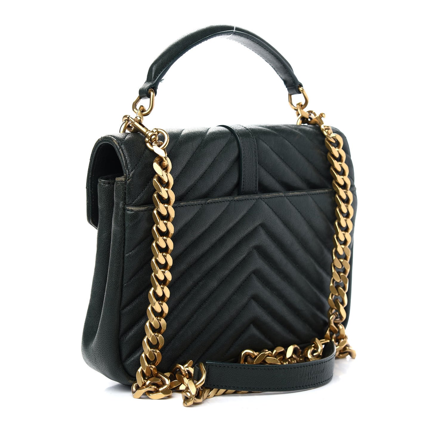 Sheepskin Matelasse Chevron Monogram Medium College Bag Dark Green