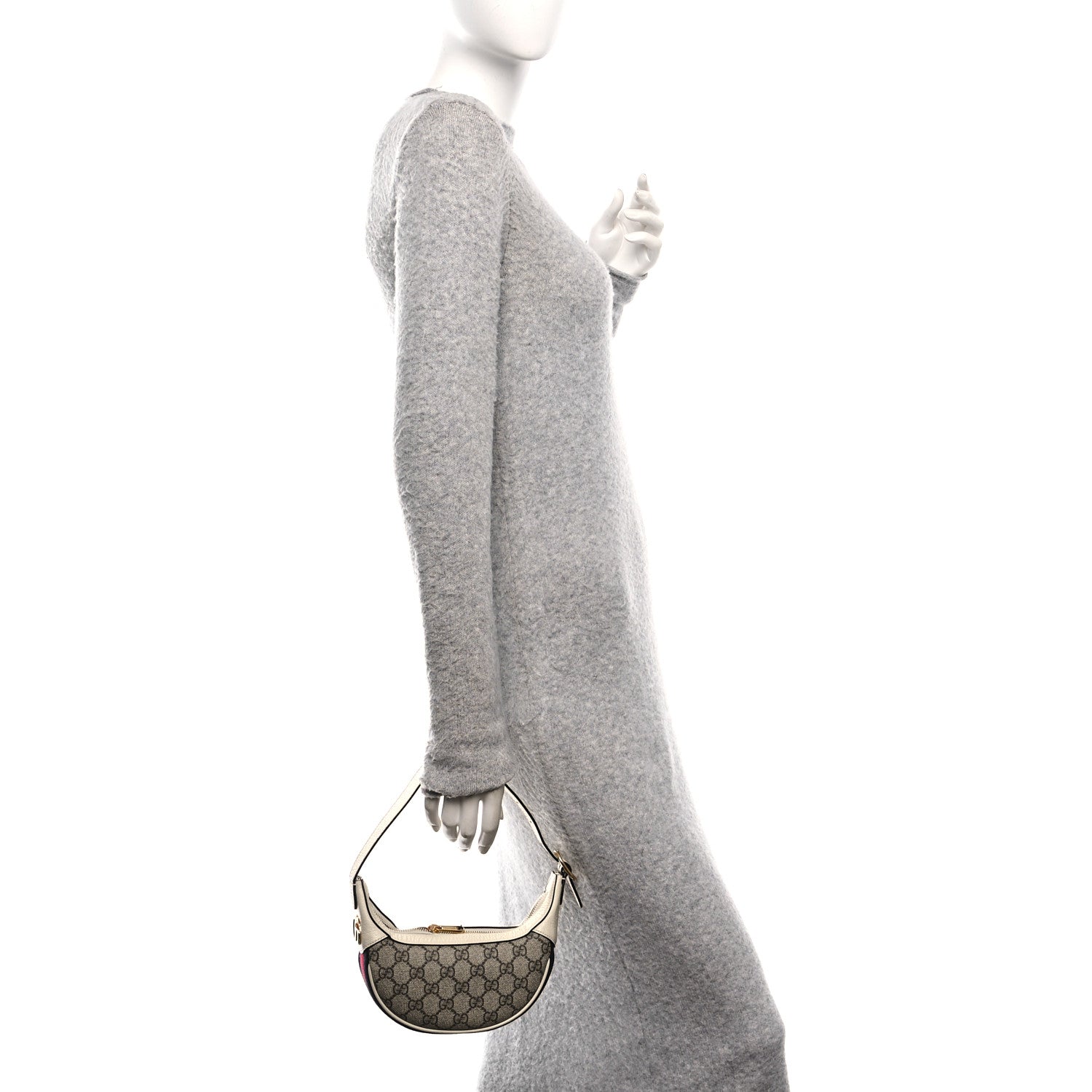 Gucci GG Supreme Monogram Textured Dollar Calfskin Web Mini Ophidia Half Moon Hobo Beige Ebony Mystic White 2 of 10