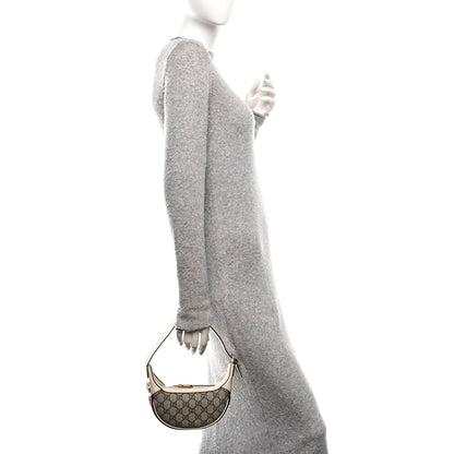 Gucci GG Supreme Monogram Textured Dollar Calfskin Web Mini Ophidia Half Moon Hobo Beige Ebony Mystic White 2 of 10