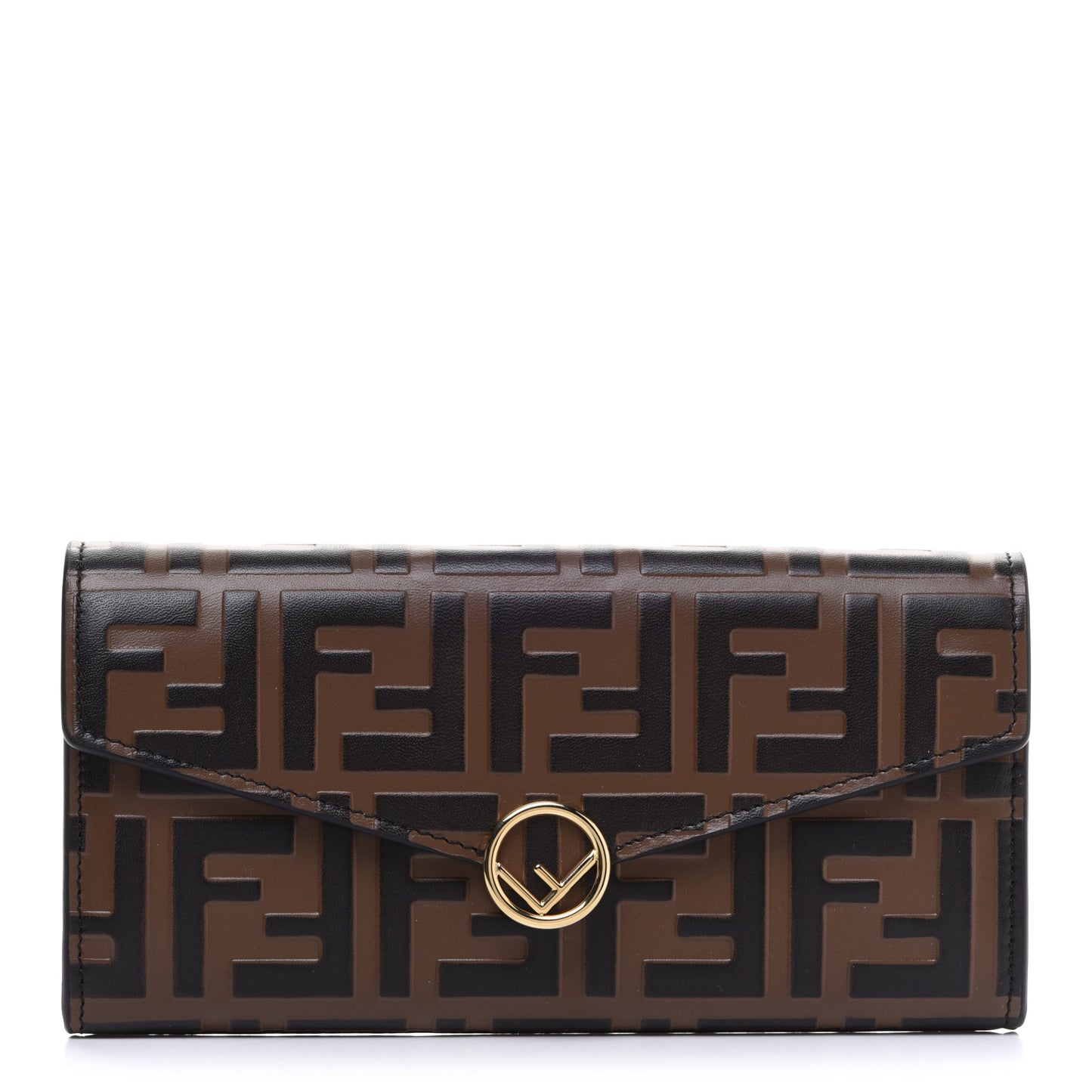 Vitello Soft F is Fendi Bi-Color FF 1974 Embossed Continental Envelope Wallet Maya Black