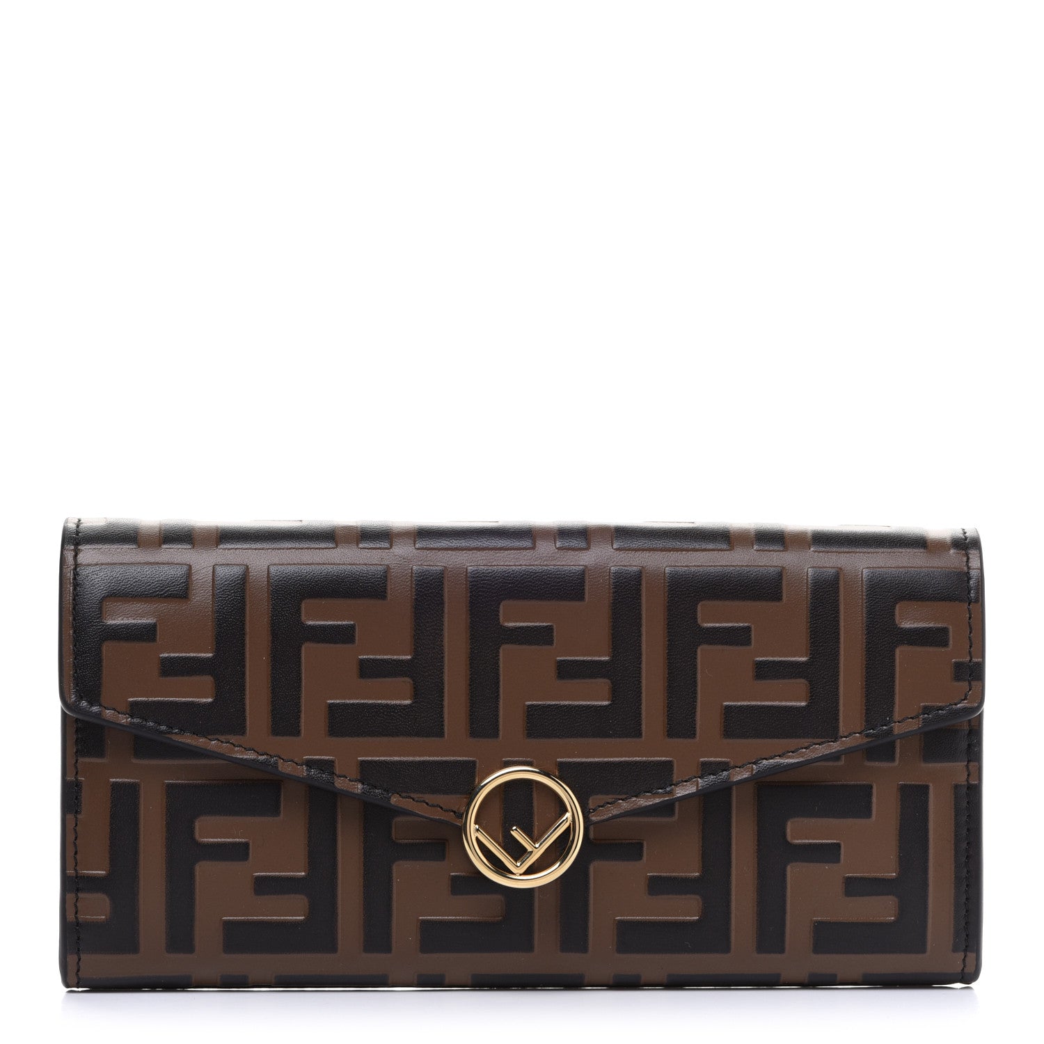 Fendi Vitello Soft F is Fendi Bi-Color FF 1974 Embossed Continental Envelope Wallet Maya Black 1 of 10