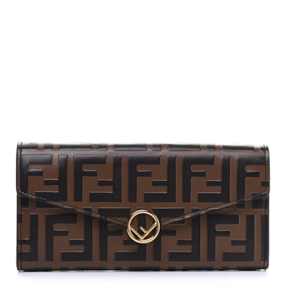 Fendi Vitello Soft F is Fendi Bi-Color FF 1974 Embossed Continental Envelope Wallet Maya Black 1 of 10