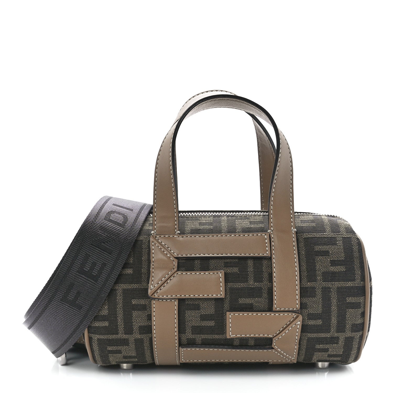 Fendi Recycled Fabric Jacquard Vitello Grace FF 1974 Mini O'Lock Bowling Bag Tobacco Moro Sand 1 of 11