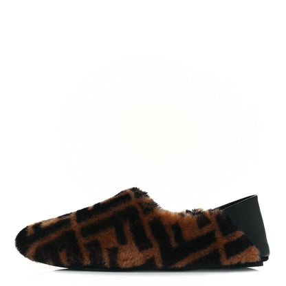 Fendi Shearling Nappa FF Slippers 36 Tobacco Black 1 of 7