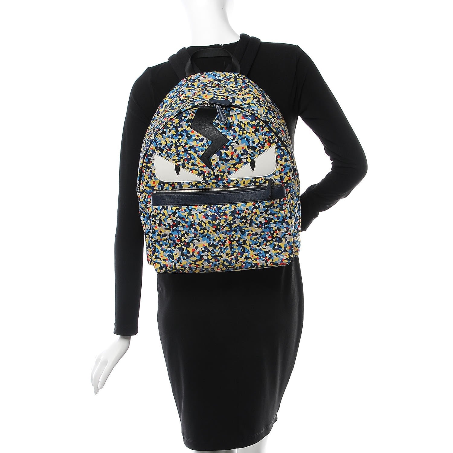 Fendi Nylon Vitello Elite Flamingo Granite Lightning Monster Eyes Backpack Multicolor Lavagna 2 of 9