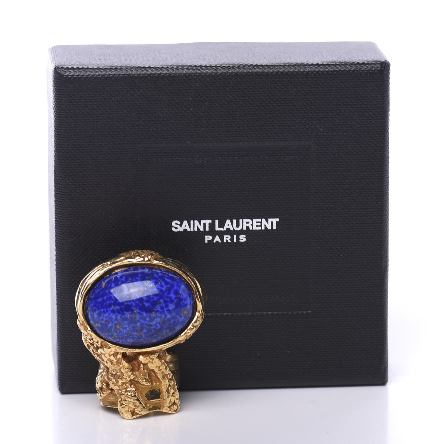 Glass Cabochon Arty Ovale Ring 5 Gold Lapis