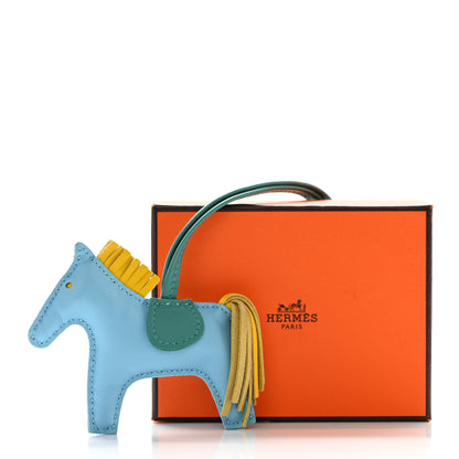 Hermes Milo Lambskin Grigri Rodeo Horse Bag Charm PM Bleu Celeste Lime Malachite 5 of 5
