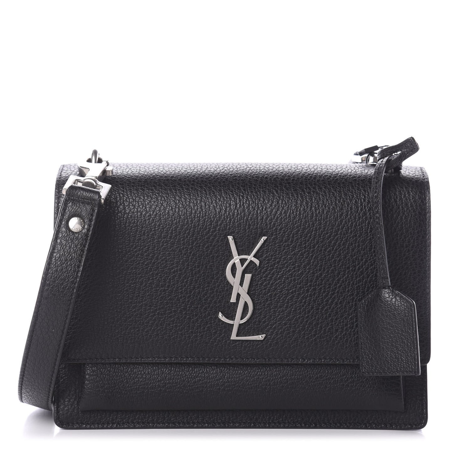 Grained Calfskin Medium Monogram Sunset Satchel Black