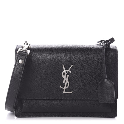 Saint Laurent Grained Calfskin Medium Monogram Sunset Satchel Black 1 of 8