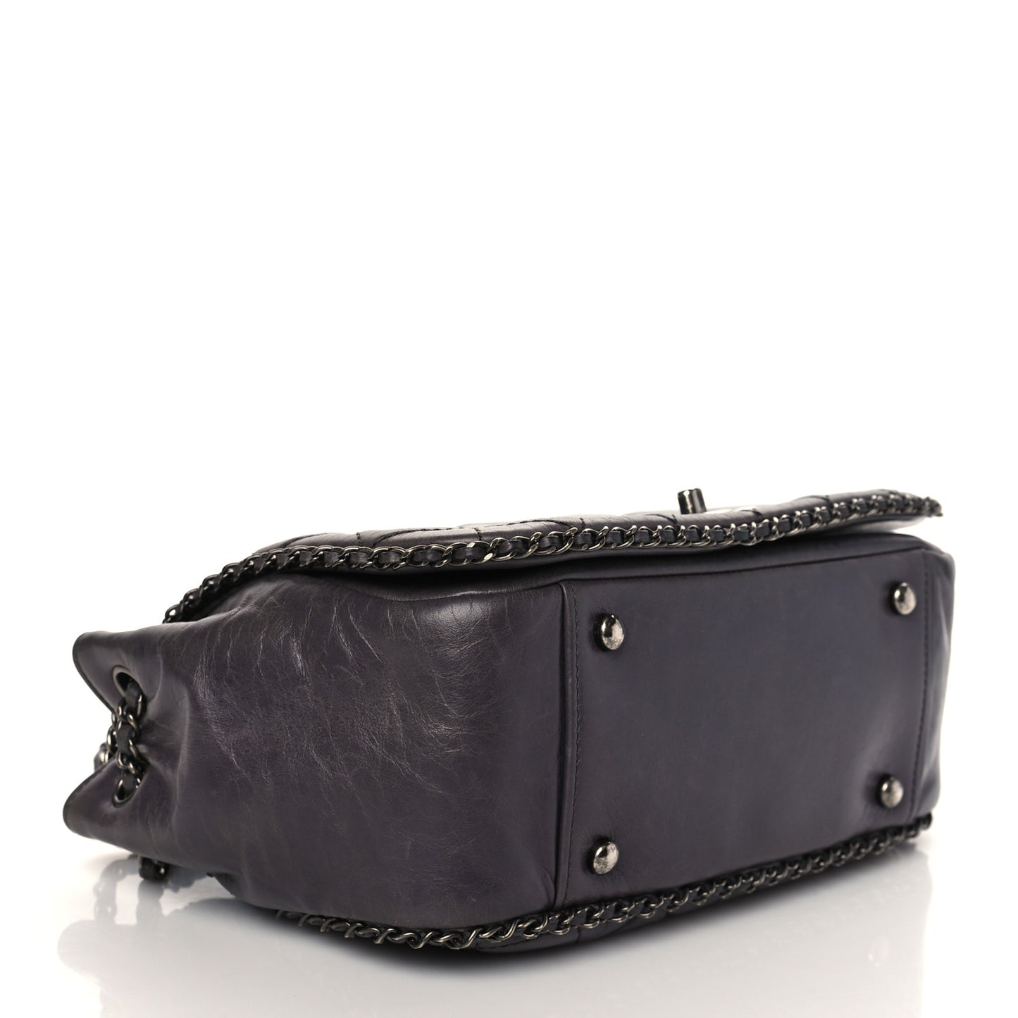 Calfskin Quilted Small CC Enchained Accordion Flap Grey