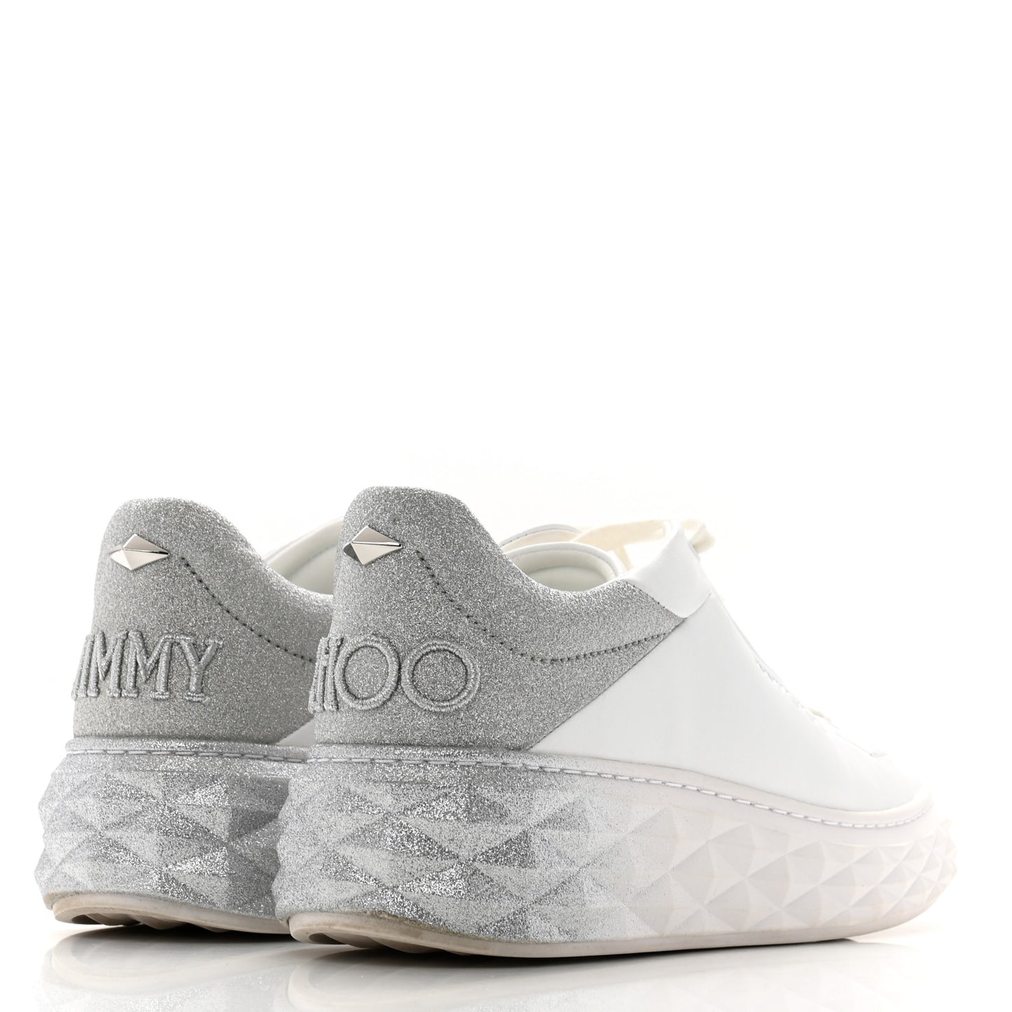 Nappa Diamond Maxi Platform Sneakers 38.5 White Silver