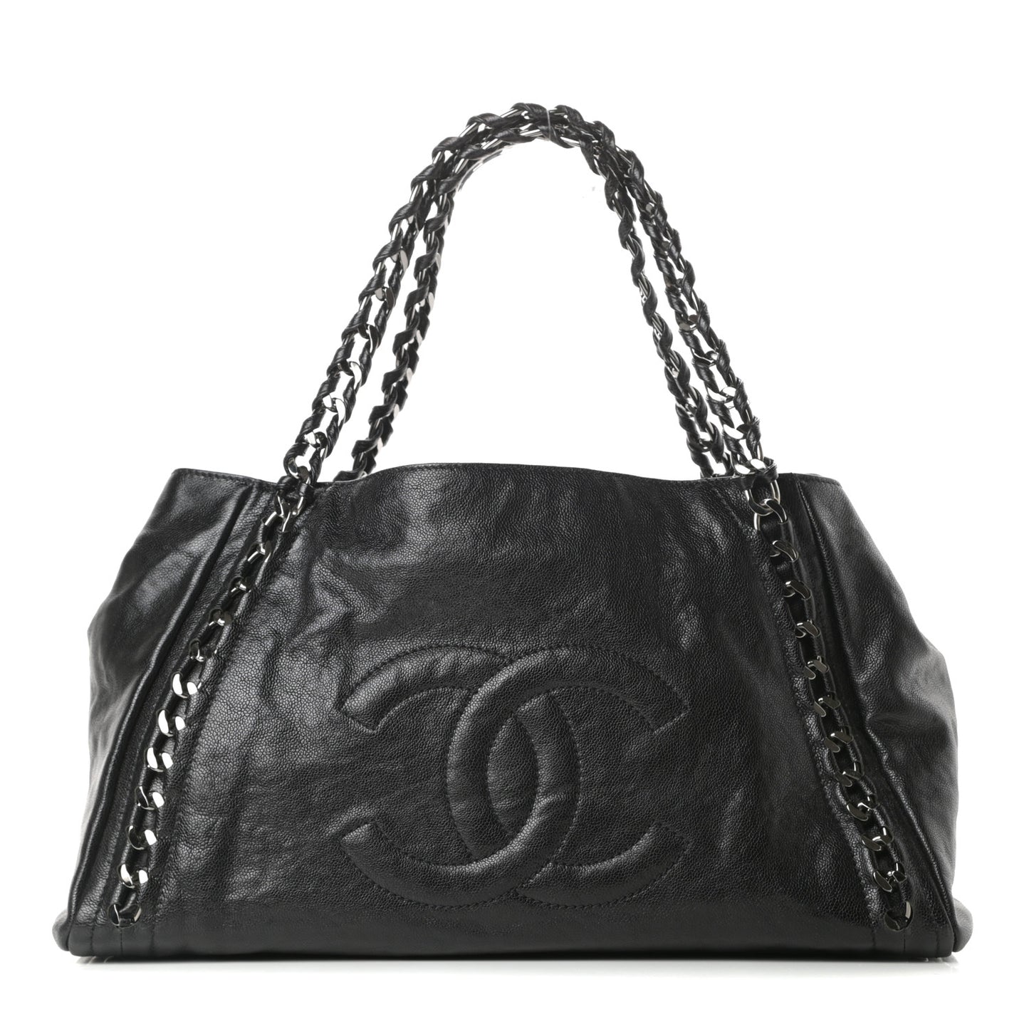 Glazed Caviar East West Modern Chain Tote Black