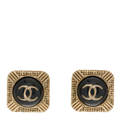 Chanel Metal Resin CC Square Earrings Gold Black 1 of 5