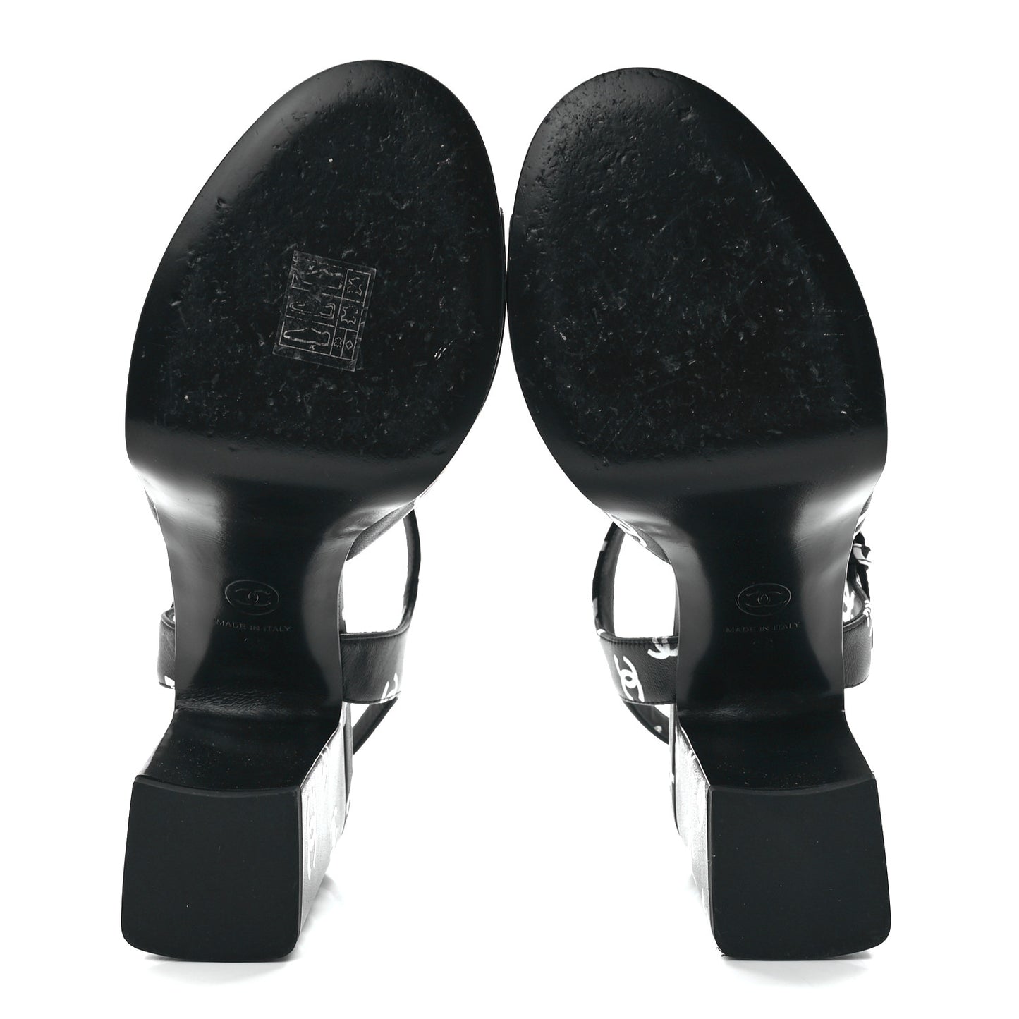Printed Lambskin CC Platform Sandals 38 Black White