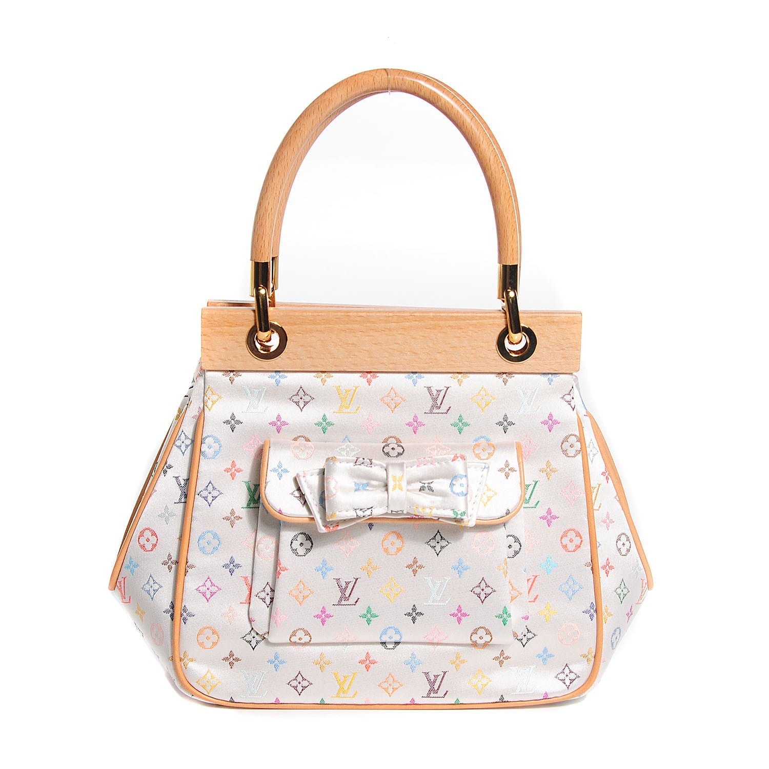 Louis Vuitton Silk Satin Monogram Multicolor Abelia White 1 of 8