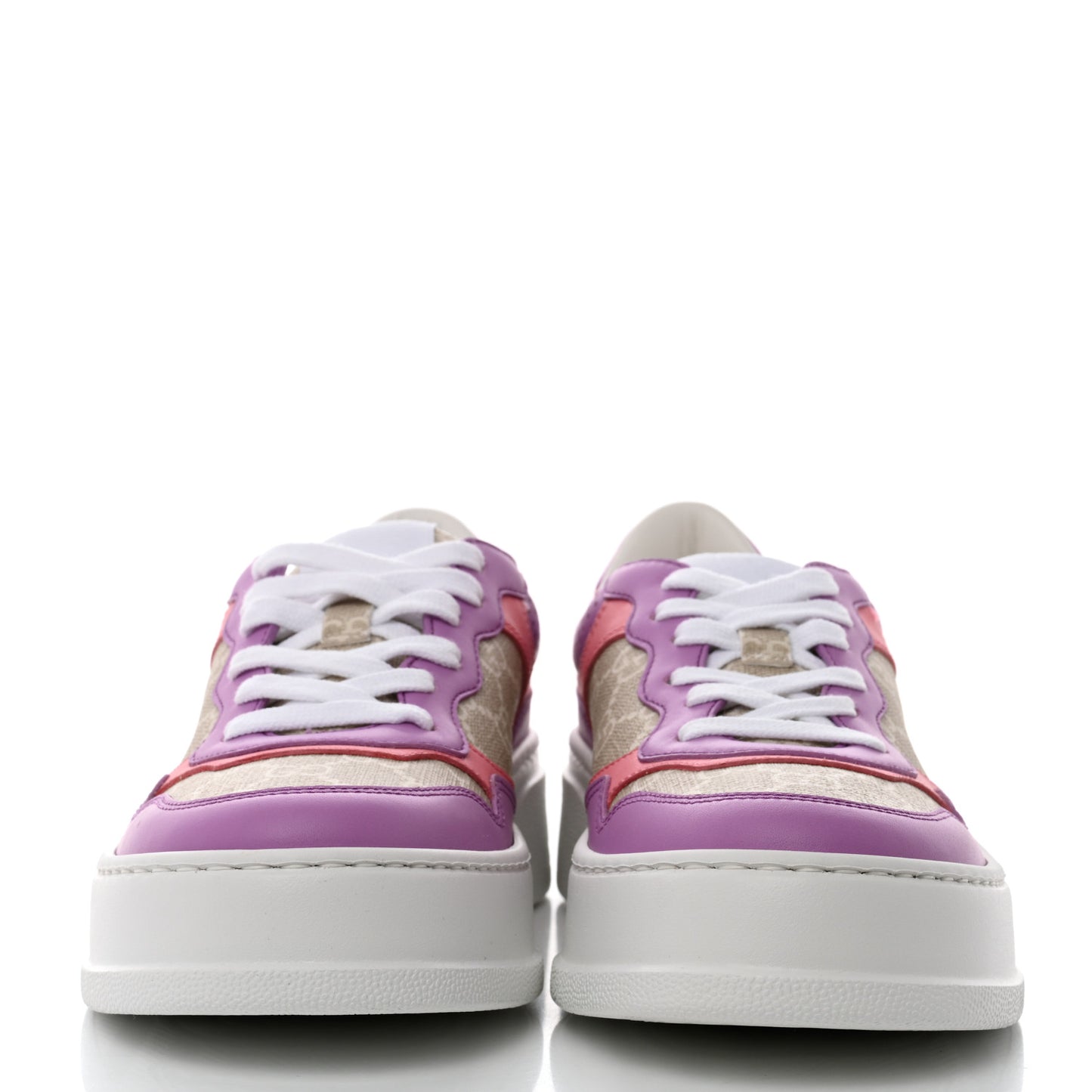 Calfskin GG Supreme Monogram Perforated Womens Platform 55mm Sneakers 38 Wild Cherry Beige Mystic White Bright Purple