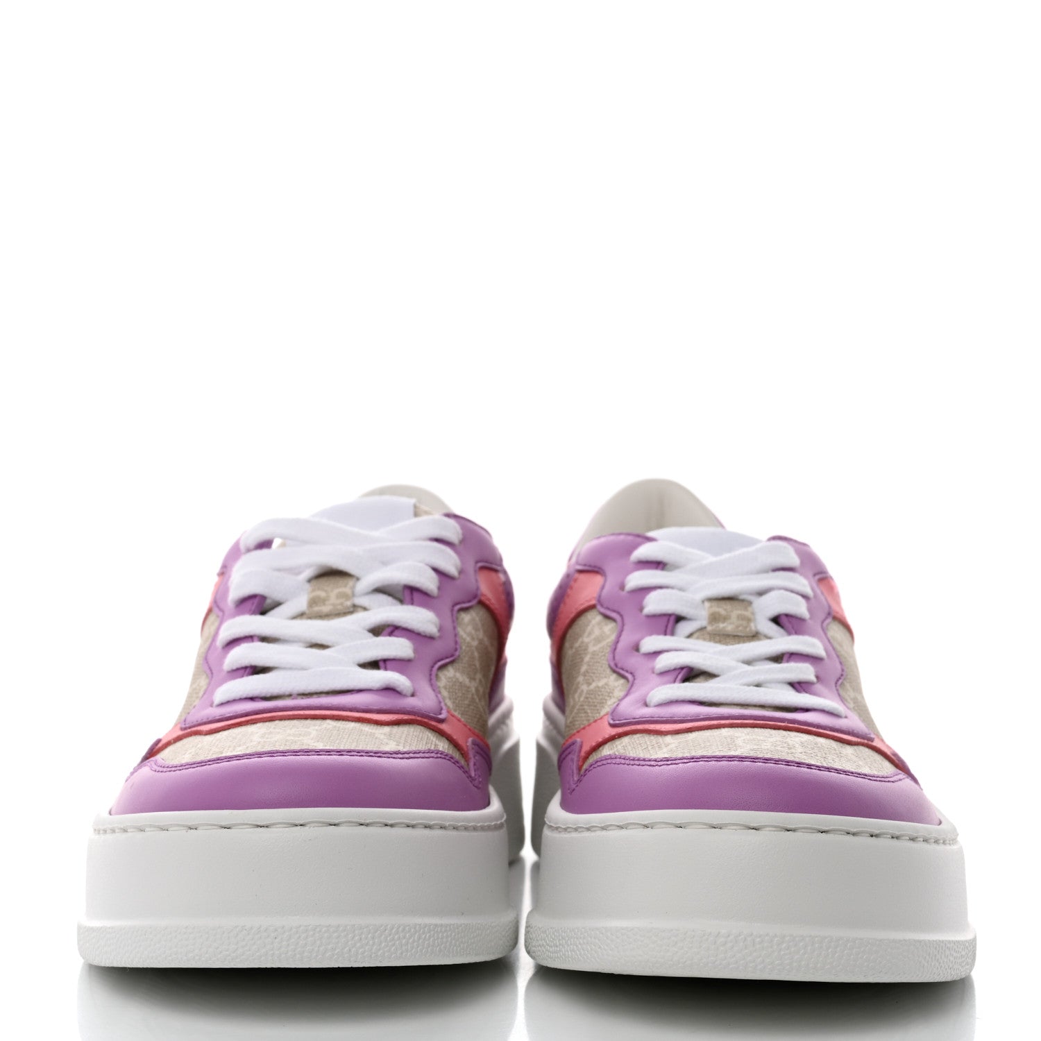 Gucci Calfskin GG Supreme Monogram Perforated Womens Platform 55mm Sneakers 38 Wild Cherry Beige Mystic White Bright Purple 2 of 9