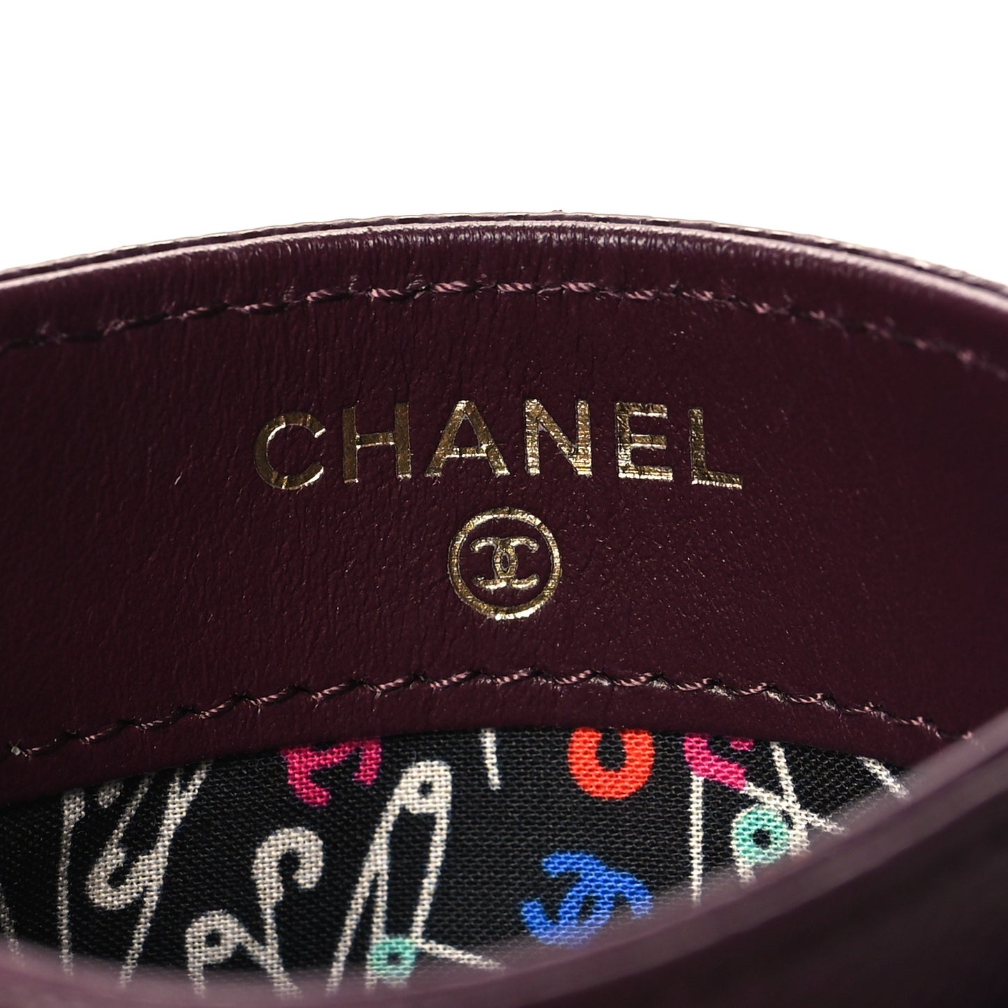 Caviar Quilted Chain Embossed CC Card Holder Dark Burgundy