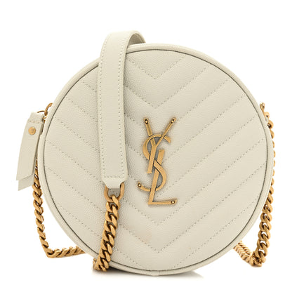 Saint Laurent Grain De Poudre Matelasse Chevron Quilted Round Vinyle Camera Bag White 1 of 10