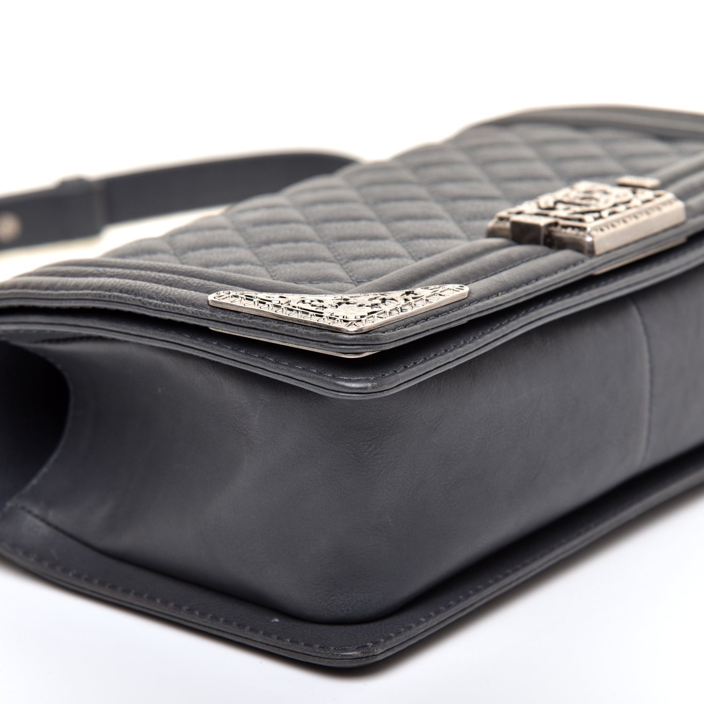 Calfskin Quilted Metal Embellished Paris Dallas Medium Boy Flap Grey