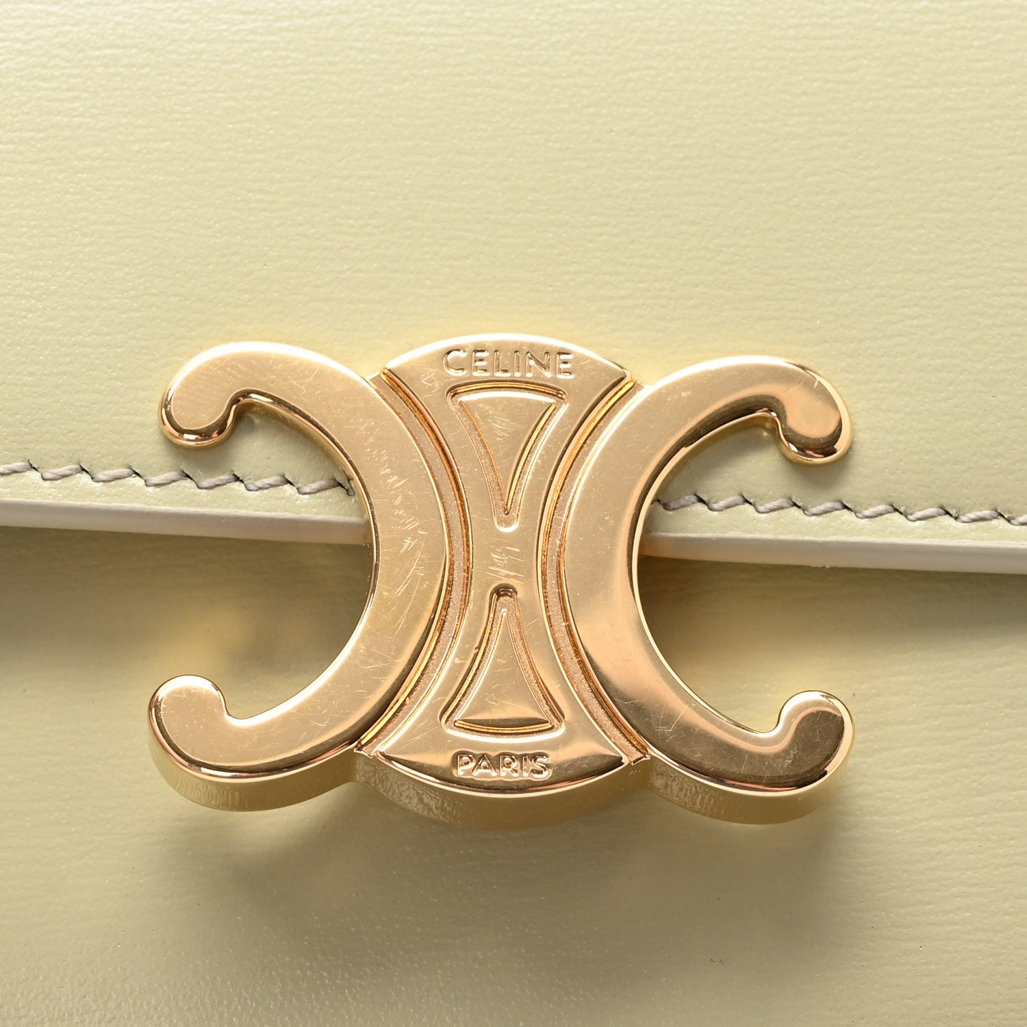 Celine Shiny Calfskin Triomphe Flap Card Holder Almond Green