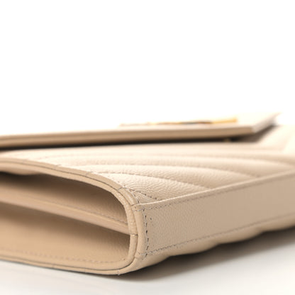 Saint Laurent Grain De Poudre Matelasse Chevron Monogram Chain Wallet Nude Powder 9 of 11
