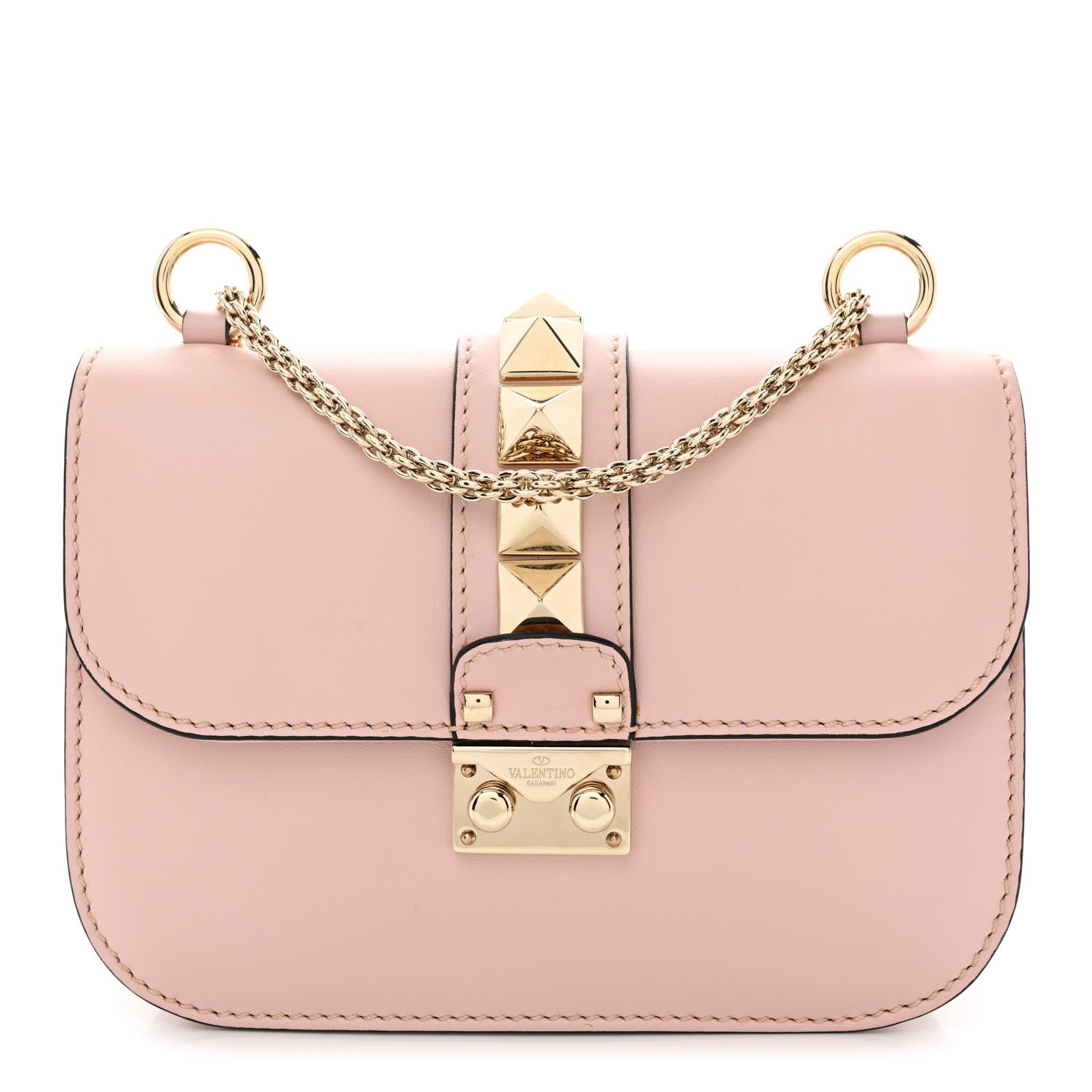 Valentino Garavani Vitello Small Glam Lock Rockstud Flap Poudre 1 of 13