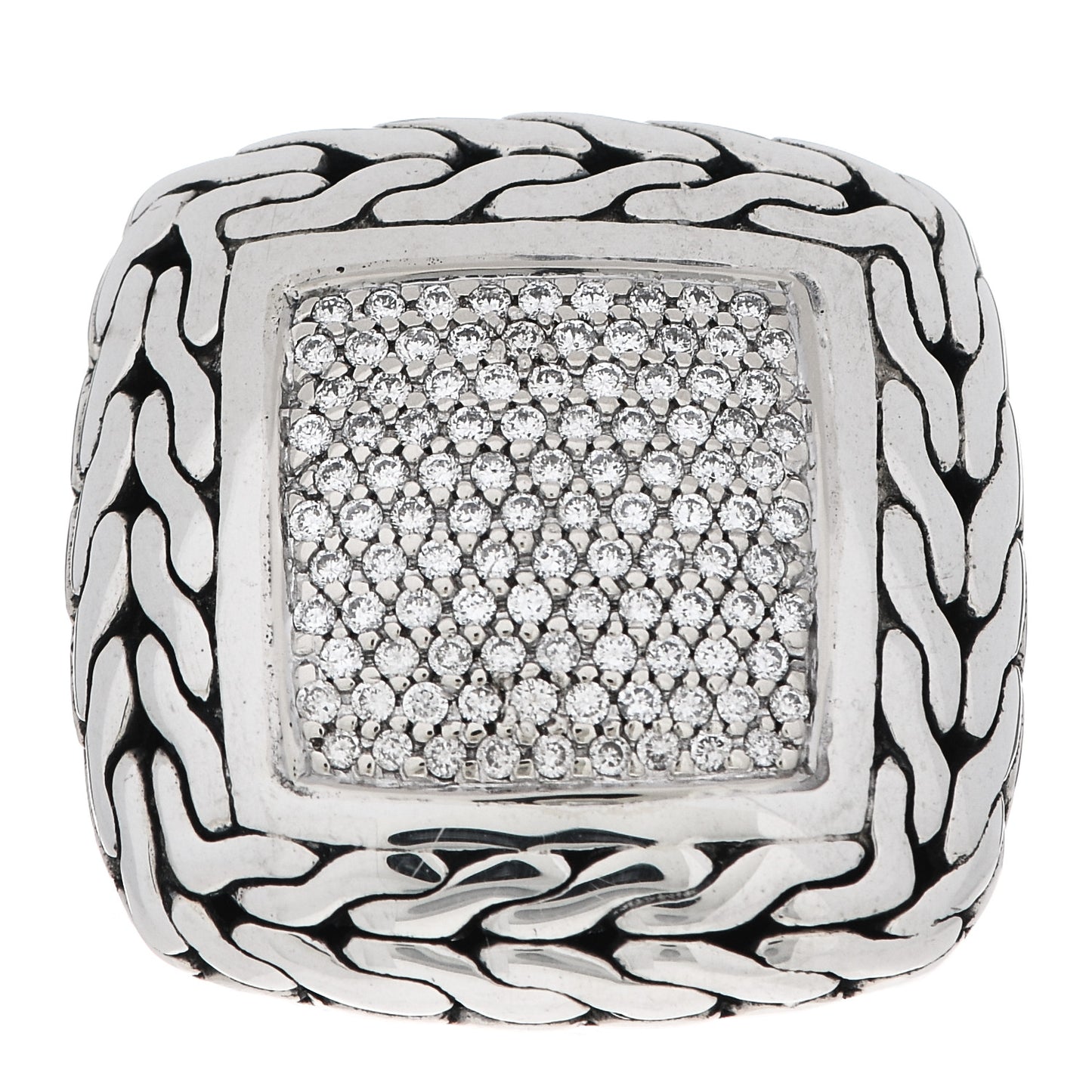 Sterling Silver 18K Yellow Gold Diamond Classic Chain Square Ring 53 6.5