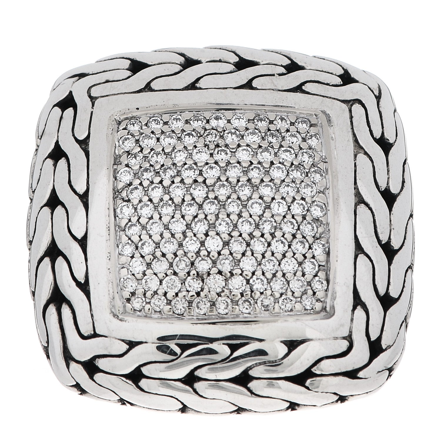 John Hardy Sterling Silver 18K Yellow Gold Diamond Classic Chain Square Ring 53 6.5 1 of 6