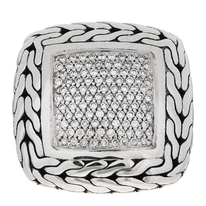 John Hardy Sterling Silver 18K Yellow Gold Diamond Classic Chain Square Ring 53 6.5 1 of 6