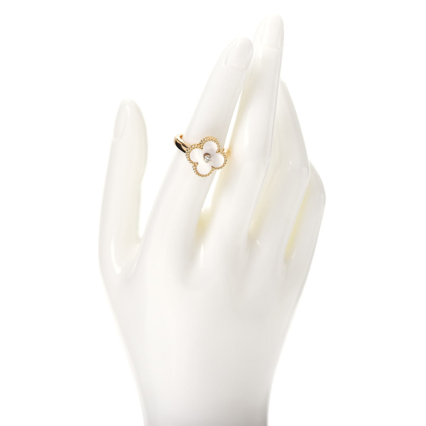 18K Yellow Gold Diamond Mother of Pearl Vintage Alhambra Ring 52 6