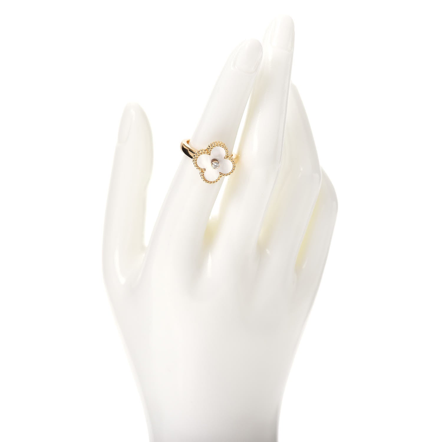 Van Cleef & Arpels 18K Yellow Gold Diamond Mother of Pearl Vintage Alhambra Ring 52 6 2 of 6
