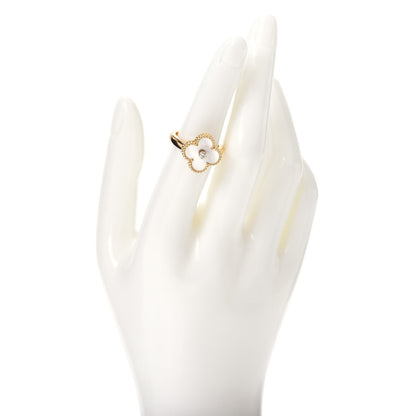 Van Cleef & Arpels 18K Yellow Gold Diamond Mother of Pearl Vintage Alhambra Ring 52 6 2 of 6