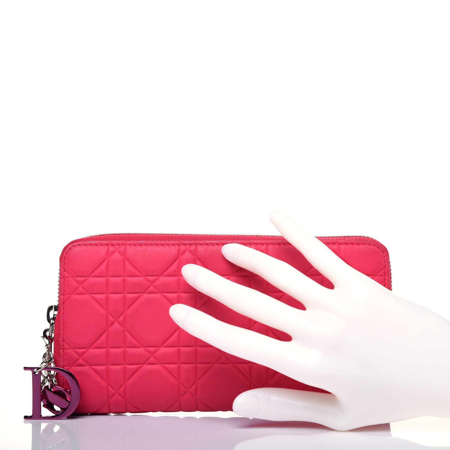 Christian Dior Lambskin Cannage Lady Dior Zip Wallet Fuchsia 2 of 19