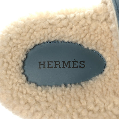 Hermes Suede Goatskin Woolskin Womens Chypre Sandals 38 Bleu Pinede Ecru 13 of 16