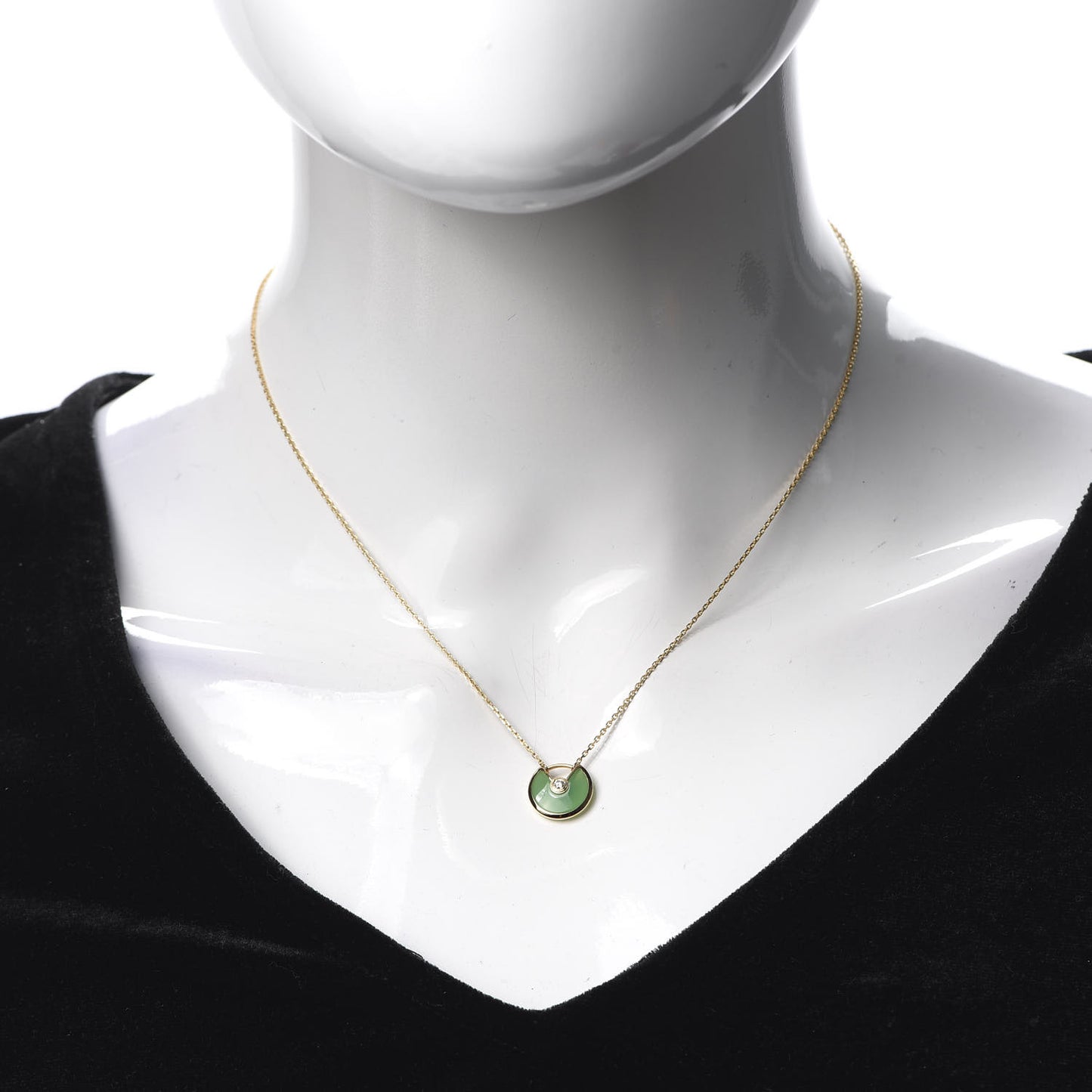 18K Yellow Gold Diamond Chrysoprase XS Amulette de Cartier Pendant Necklace