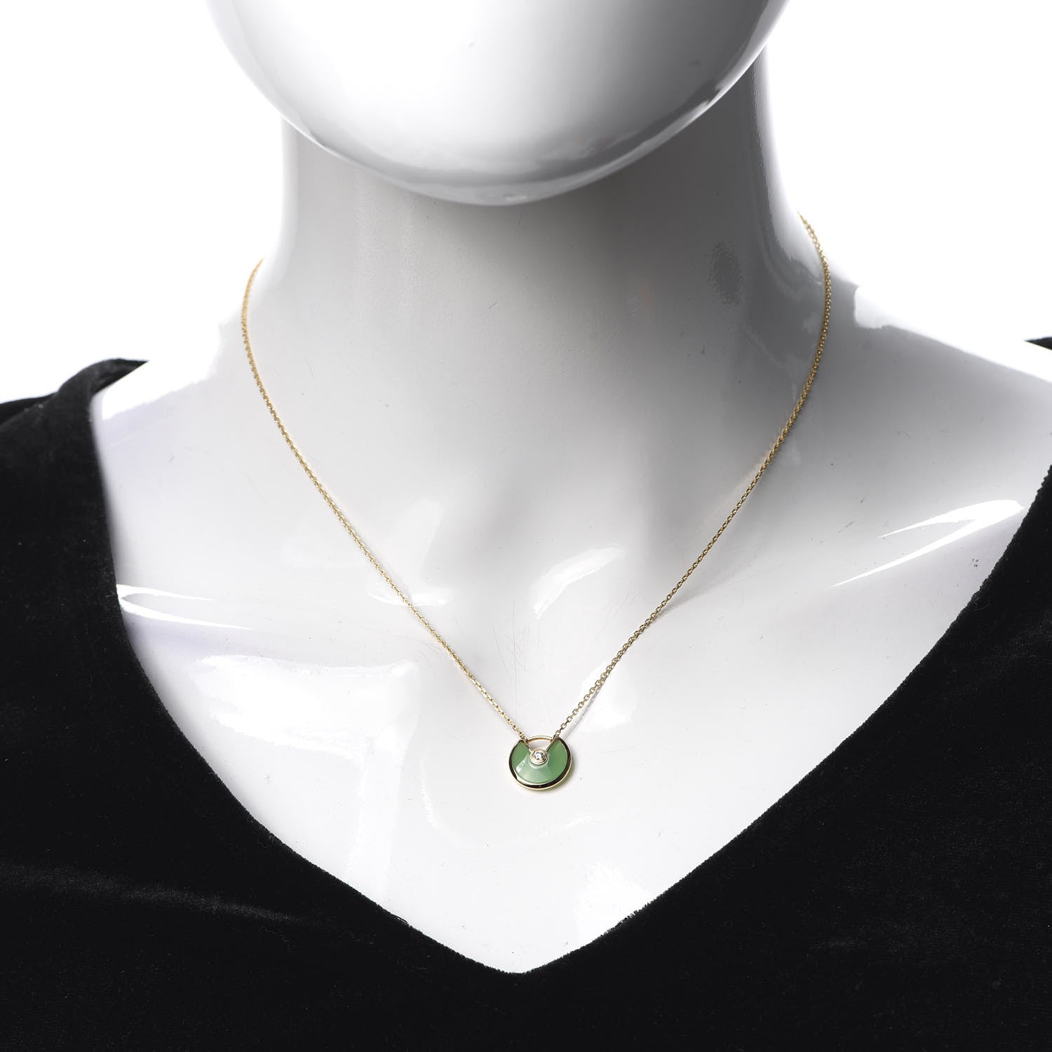 Cartier 18K Yellow Gold Diamond Chrysoprase XS Amulette de Cartier Pendant Necklace 2 of 5