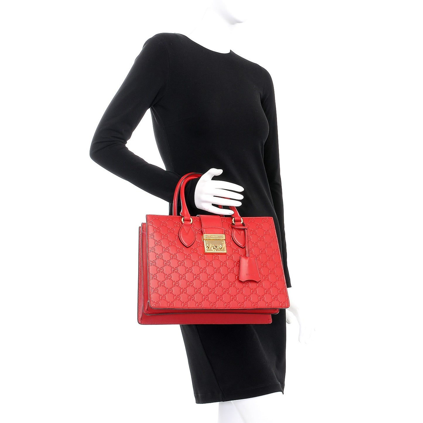 Guccissima Signature Padlock Double Handle Bag Hibiscus Red