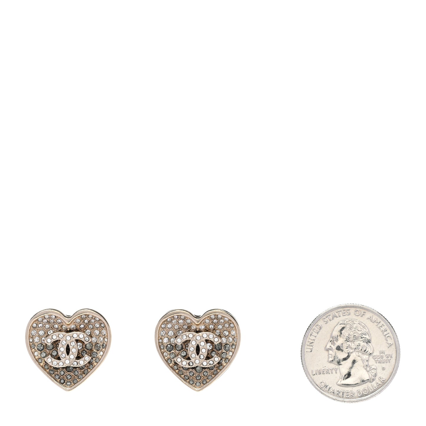 Crystal Metal CC Heart Earrings Gold