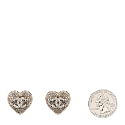 Chanel Crystal Metal CC Heart Earrings Gold 2 of 5