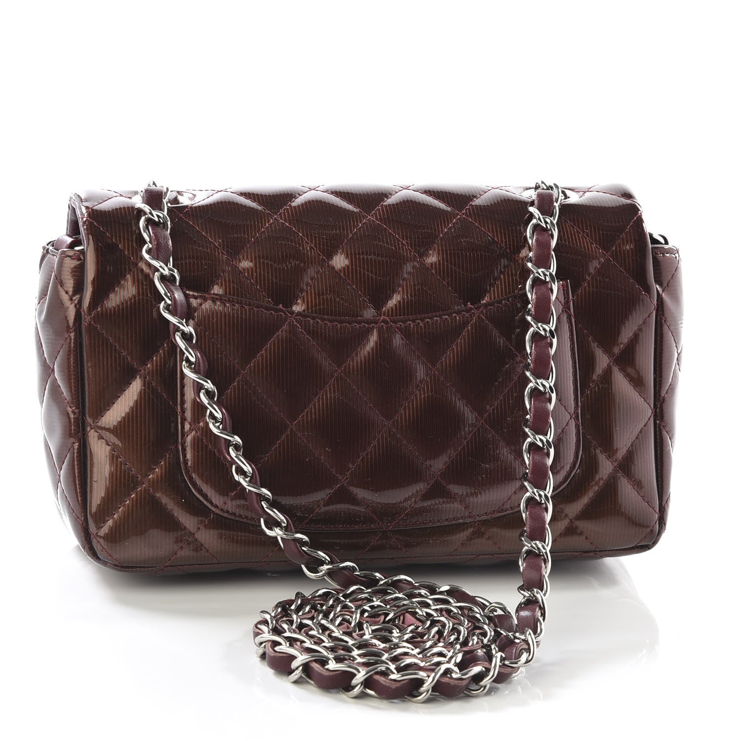Chanel Striated Patent Quilted Mini Rectangular Flap Burgundy 2 of 9