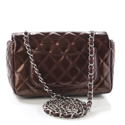 Chanel Striated Patent Quilted Mini Rectangular Flap Burgundy 2 of 9