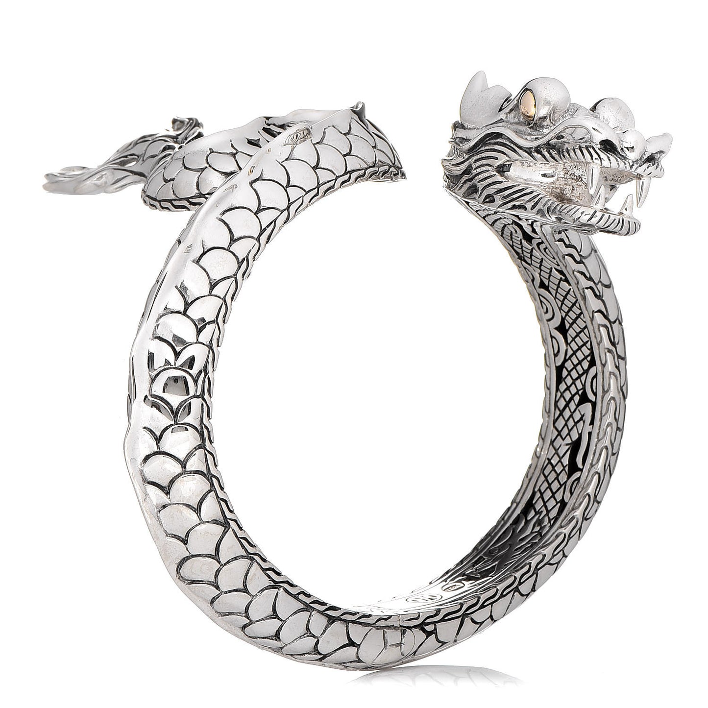 Sterling Silver 18K Yellow Gold Naga Dragon Kick Cuff Bracelet