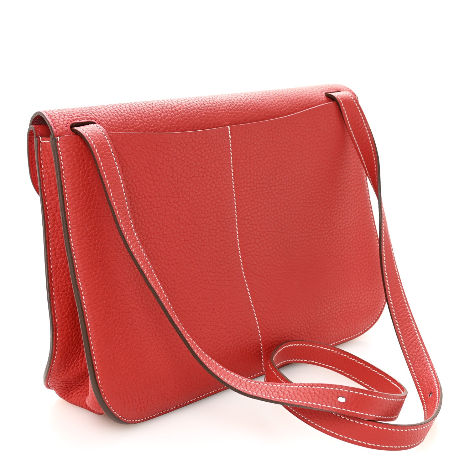 Hermes Taurillon Clemence Verso Halzan 31 GM Rouge Casaque Vermillion 3 of 11