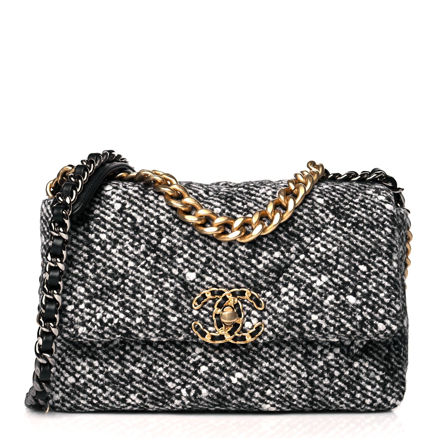 Chanel Tweed Quilted Medium Chanel 19 Flap Black White 1 of 11