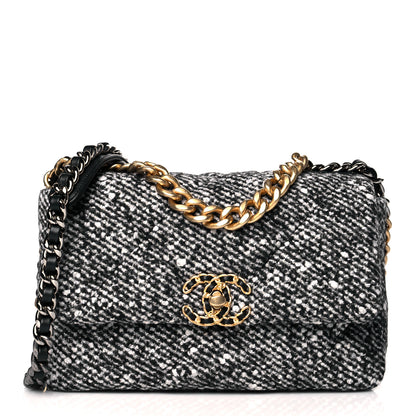 Chanel Tweed Quilted Medium Chanel 19 Flap Black White 1 of 11